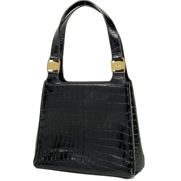 1000064541043 11 Salvatore Ferragamo Vara Crocodile Tote Handbag Leather Black