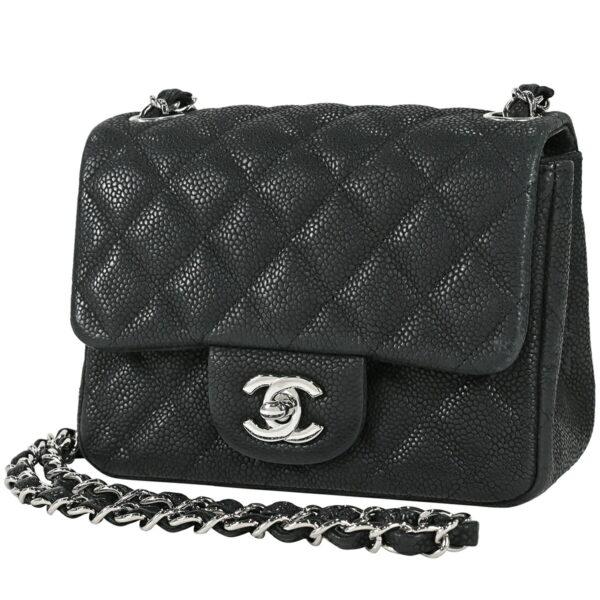 1000064548080 01 Chanel Mini Matelasse Single Flap Chain Shoulder Bag Caviar Skin Black