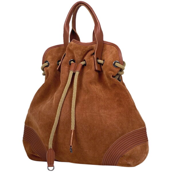 1000064807347 11 Bottega Veneta Design Suede Drawstring Tote Handbag Brown