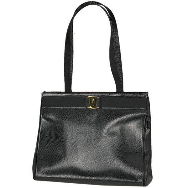 1000065075455 11 Salvatore Ferragamo Vara Embossed Leather Shoulder Tote Bag Black