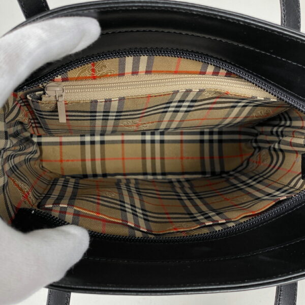 1000065314295 16 Burberry Leather Plaid Shoulder Tote Bag Black