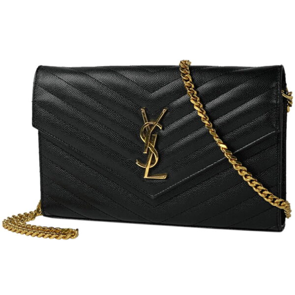 1000065420293 11 Saint Laurent Chain Wallet 2Way Shoulder Bag Leather Black