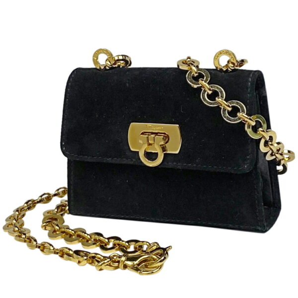 1000065804680 11 Salvatore Ferragamo Gancini Mini Suede Chain Shoulder Bag Black