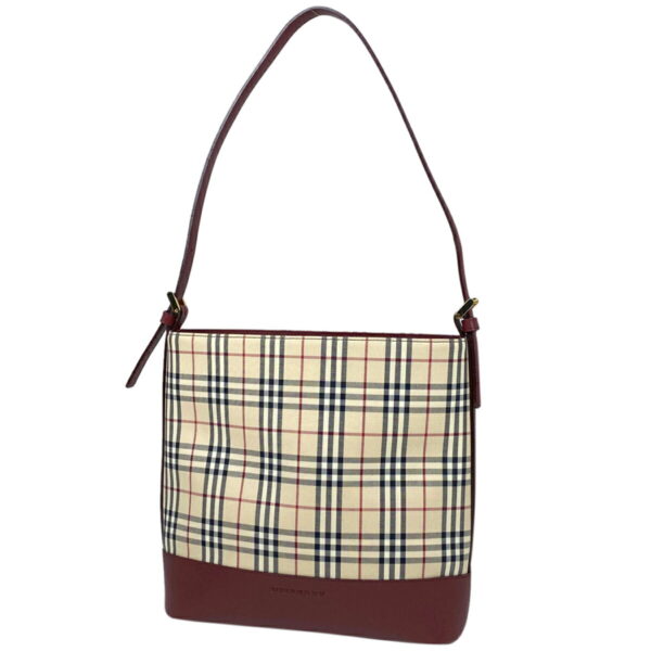 1000065856825 11 Burberry Plaid Nova Check Canvas Shoulder Bag Beige Bordeaux