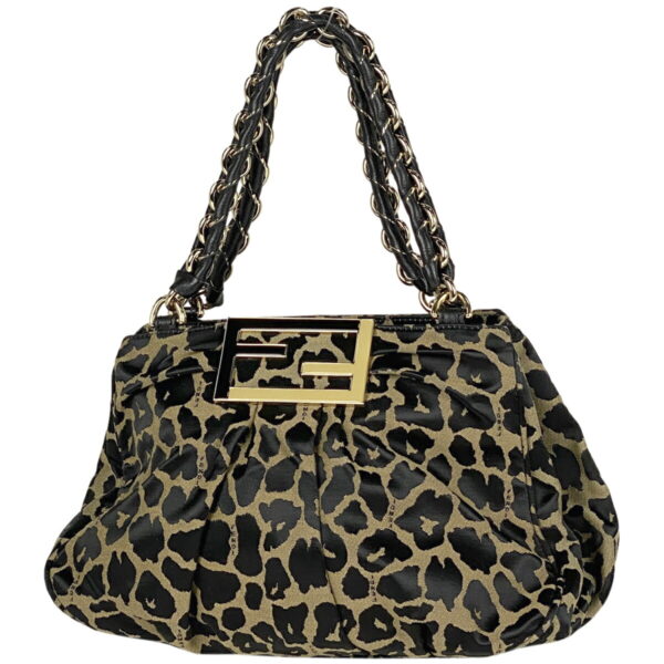 1000066218592 11 FENDI Zucca Chain Leopard Shoulder Bag Nylon Black Brown