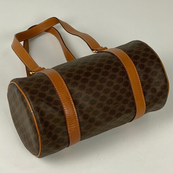 1000066309009 12 Celine Macadam Pattern Cylindrical Barrel Canvas Handbag Brown