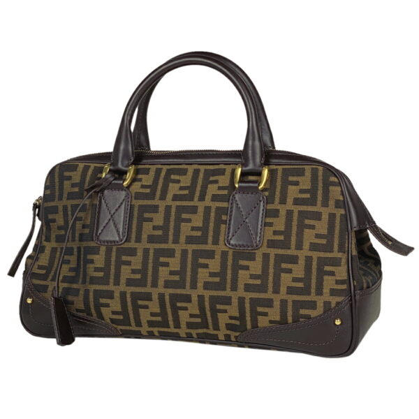 1000066404933 11 FENDI Zucca Pattern All Over Handbag Canvas Brown Black