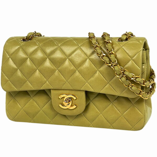 1000066690039 11 Chanel Matelasse W Flap Chain Shoulder Bag Leather Lime Green