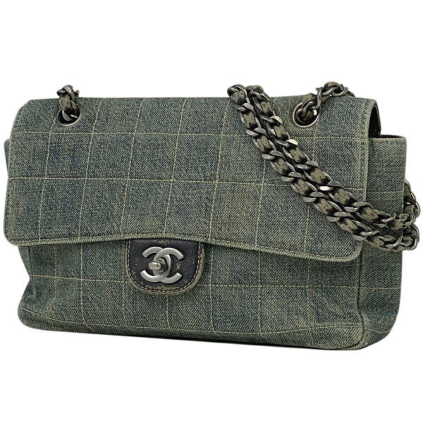 1000066740932 11 Chanel Coco Mark Chain Chocolate Bar W Chain Shoulder Bag Denim Blue