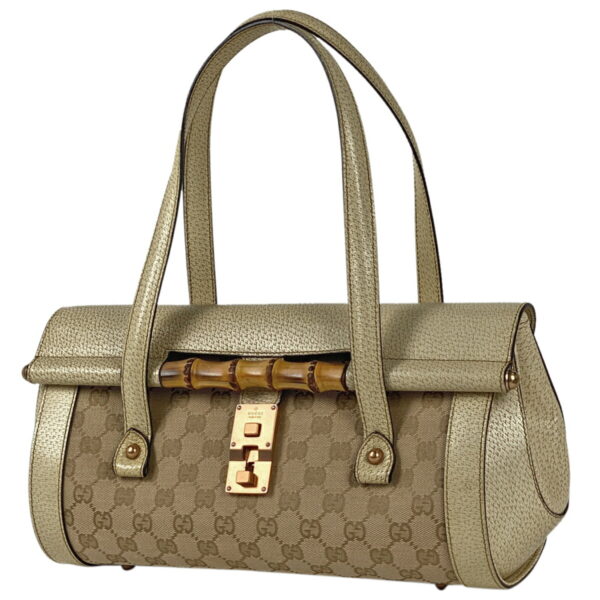 1000066786053 11 Gucci GG Pattern Bamboo Handbag GG Canvas Beige White