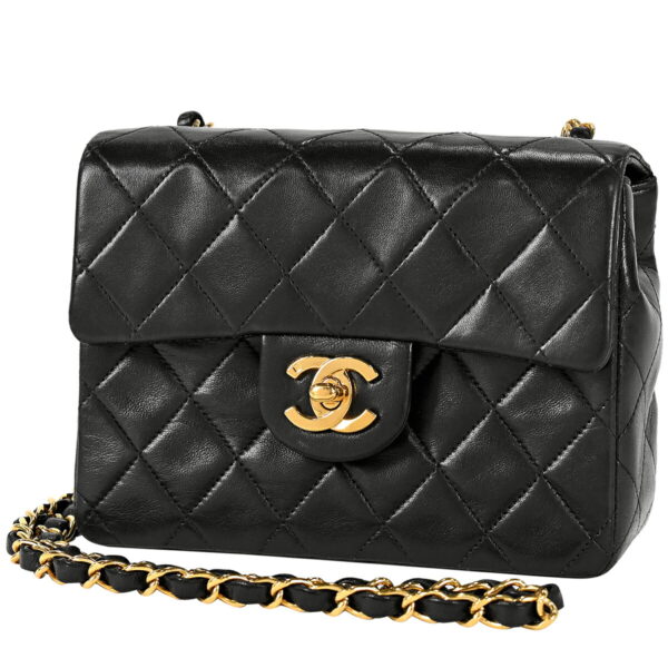 1000066787135 01 Chanel Mini Matelasse Single Flap Chain Shoulder Bag Leather Black