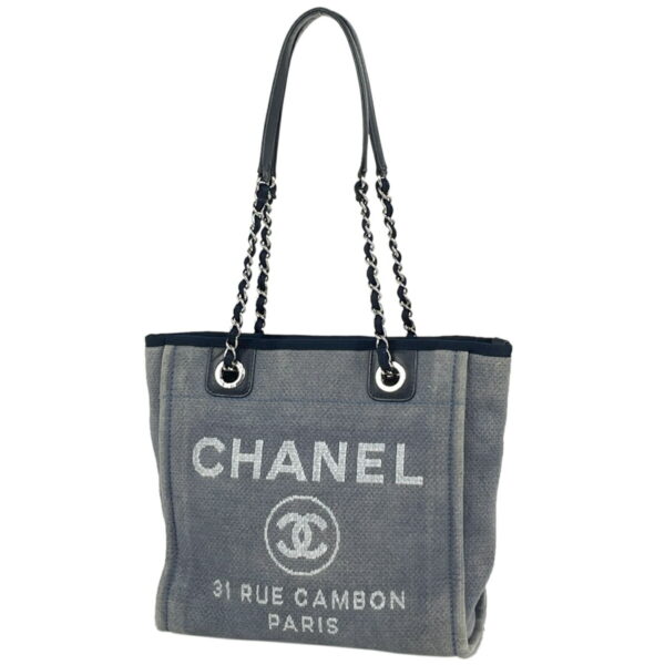 1000066795987 11 Chanel Deauville Chain Tote Bag Canvas Dusty Navy