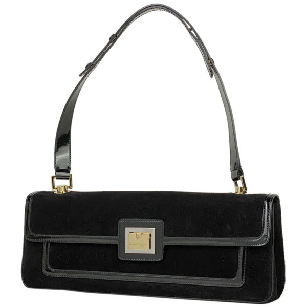 1000066961979 11 Salvatore Ferragamo Enamel Suede Shoulder Handbag Black