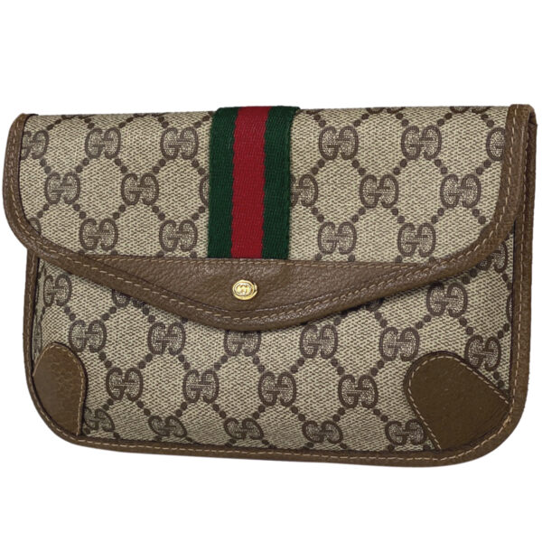 1000067096380 11 Gucci GG Pattern Pouch Sherry Line Canvas Brown Beige