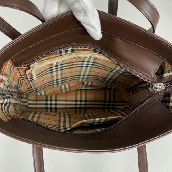 1000067170721 17 Burberry Check Pattern Leather Tote Handbag Brown