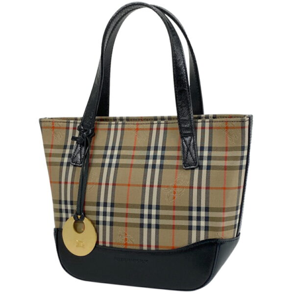 1000067213947 11 Burberry Check Pattern Canvas Handbag Brown Black