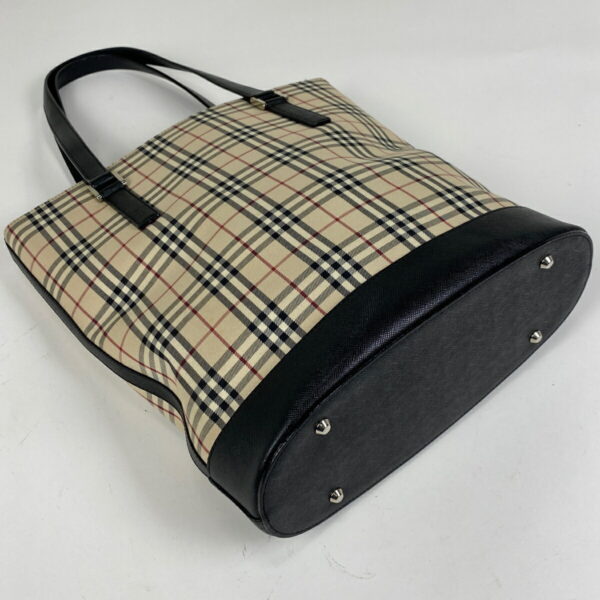 1000067297213 12 Burberry Check Pattern Canvas Bucket Tote Shoulder Bag Beige Black