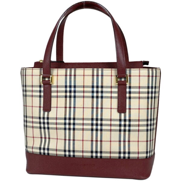 1000067353391 11 Burberry Plaid Nova Check Canvas Handbag Beige Red