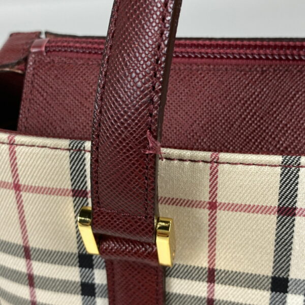 1000067353391 14 Burberry Plaid Nova Check Canvas Handbag Beige Red