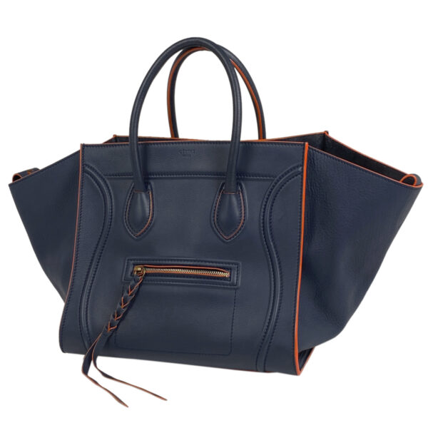 1000067365165 11 Celine Small Square Luggage Phantom Bicolor Leather Tote Handbag Blue Orange