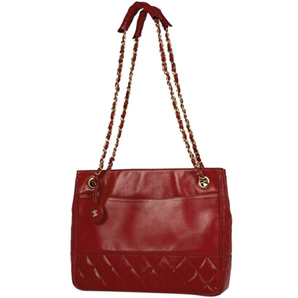 1000067633684 11 Chanel Coco Mark Chain Matelasse Tote Bag Leather Red