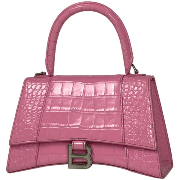 1000067788865 11 Balenciaga Hourglass Small 2WAY Crocodile Embossed Leather Shoulder Handbag Pink