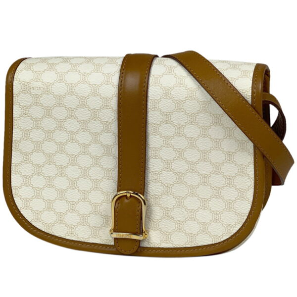 1000067900908 11 Celine Macadam Pattern Canvas Shoulder Bag White Brown