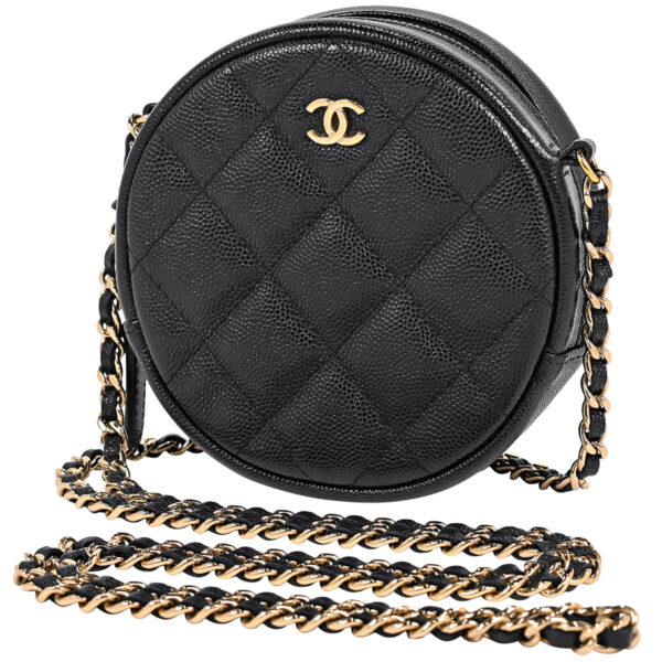 1000068095863 01 Chanel Coco Mark Round Chain Mini Classic Shoulder Bag Caviar Skin Black