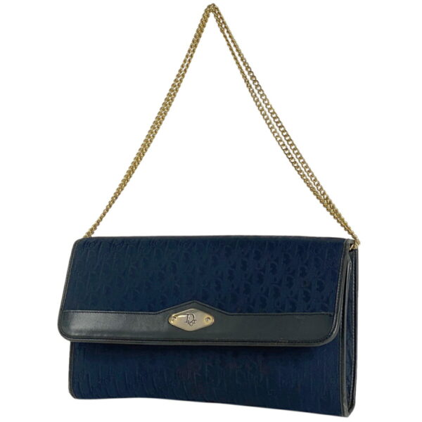 1000068274510 11 Christian Dior Trotter Pattern Canvas Chain Clutch Shoulder Bag Navy