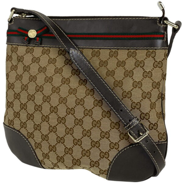 1000068334245 11 Gucci GG Pattern Sherry Web Shoulder Bag GG Canvas Brown Green