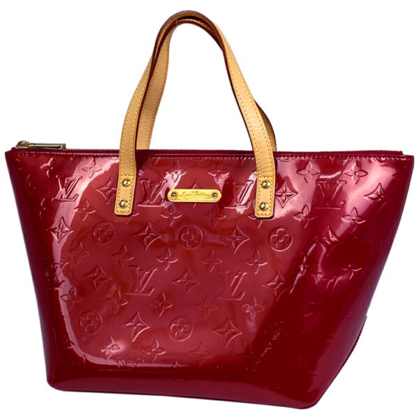 1000068357763 11 Louis Vuitton Bellevue PM Enamel Handbag Monogram Vernis Pomme dAmour Red