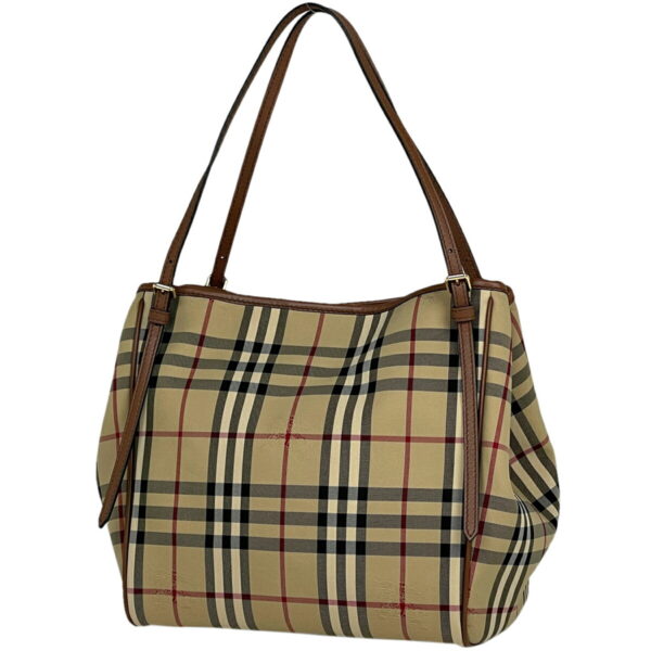 1000068404658 11 Burberry Check Pattern Canvas Tote Shoulder Handbag Brown