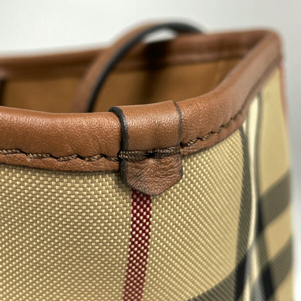 1000068404658 14 Burberry Check Pattern Canvas Tote Shoulder Handbag Brown