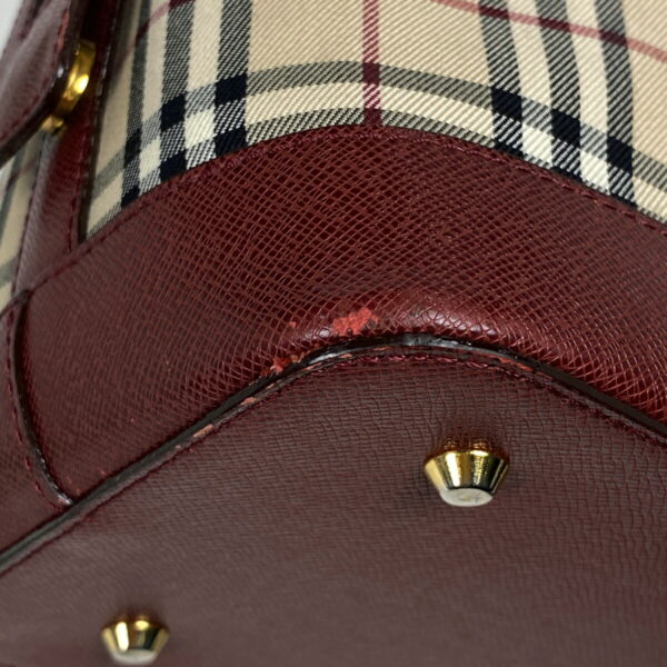 1000068425066 12 Burberry Plaid Nova Check Canvas Handbag Beige Bordeaux