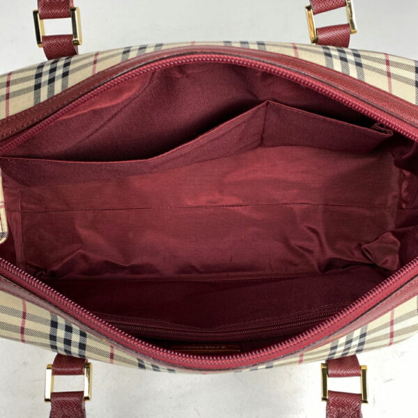 1000068425066 16 Burberry Plaid Nova Check Canvas Handbag Beige Bordeaux