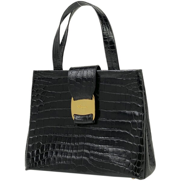 1000068477515 11 Salvatore Ferragamo Embossed Leather Handbag Black