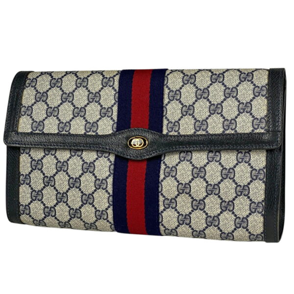 1000068799570 11 Gucci GG Pattern Clutch Bag Shelly Line Web Canvas Blue Red