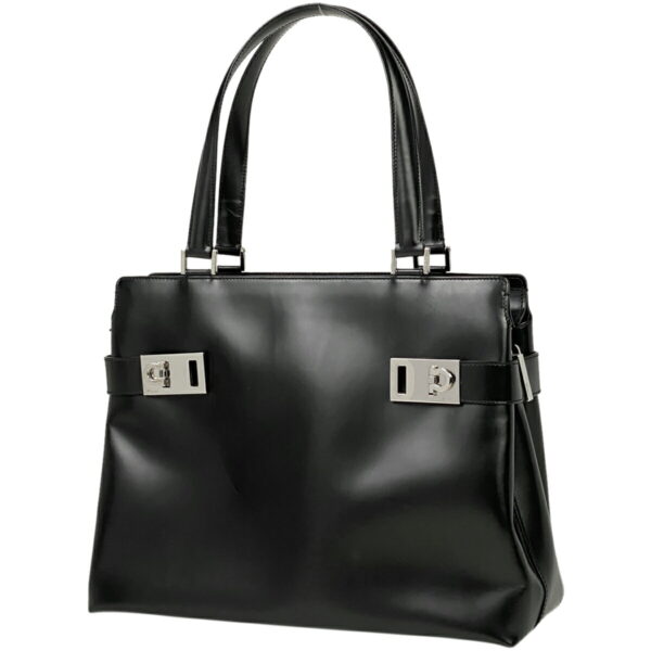 1000068855832 11 Salvatore Ferragamo Gancini Leather Shoulder Tote Handbag Black