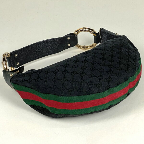 1000068956973 12 Gucci GG Pattern Sherry Line Bamboo Motif Shoulder Bag GG Canvas Black Green Red