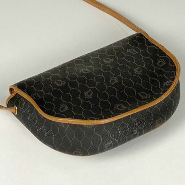 1000069059246 12 Christian Dior Honeycomb Pattern Canvas Shoulder Bag Black Brown