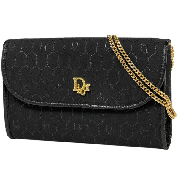 1000069072504 11 Christian Dior Honeycomb Pattern Canvas Chain Shoulder Pochette Bag Black