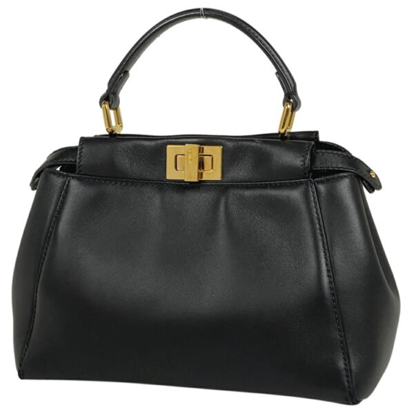 1000069120830 11 FENDI Mini Peekaboo 2WAY Shoulder Bag Leather Black