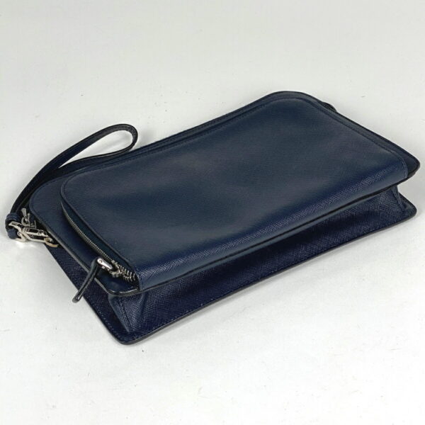 1000069428899 12 PRADA Plate Bag Clutch Bag Leather Navy