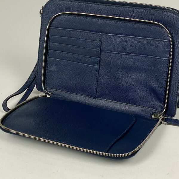 1000069428899 15 PRADA Plate Bag Clutch Bag Leather Navy