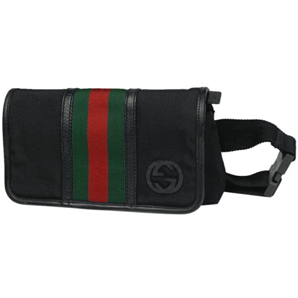 1000069545886 11 Gucci Interlocking G Waist Bag Sherry Line Web Nylon Black