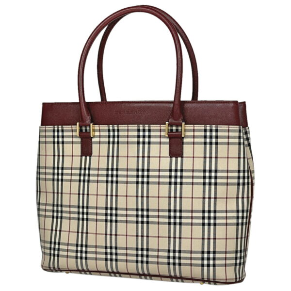 1000069552662 11 Burberry Check Pattern Canvas Tote Shoulder Bag Beige