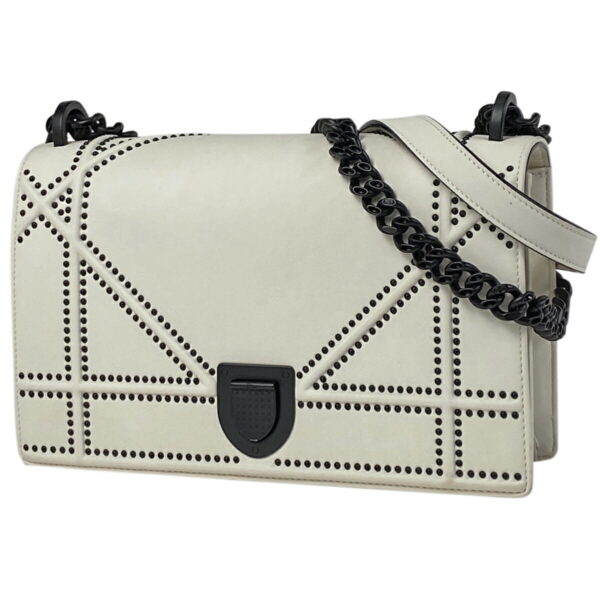 1000069667113 11 Christian Dior Diorama Studded Leather Chain Shoulder Bag White