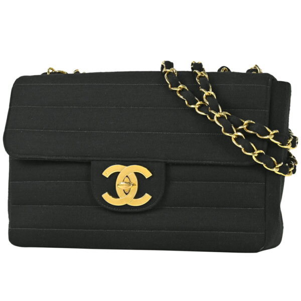 1000069683175 01 Chanel Deca Matelasse Single Flap Chain Mademoiselle Shoulder Bag Jersey Black