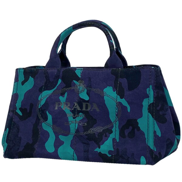 1000069844040 11 PRADA Canapa 2WAY Shoulder Tote Bag Camouflage Canvas Blue Black