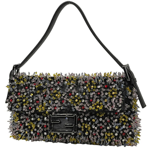 1000069854667 11 FENDI Mamma Bucket Rhinestone Sequin Bag Black Multicolor